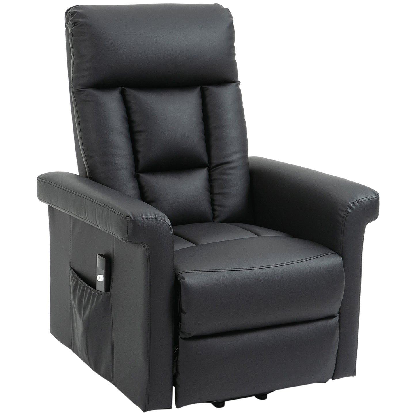 Power Lift Chair with PU Leather, Electric Recliner, Side Pocket, Black