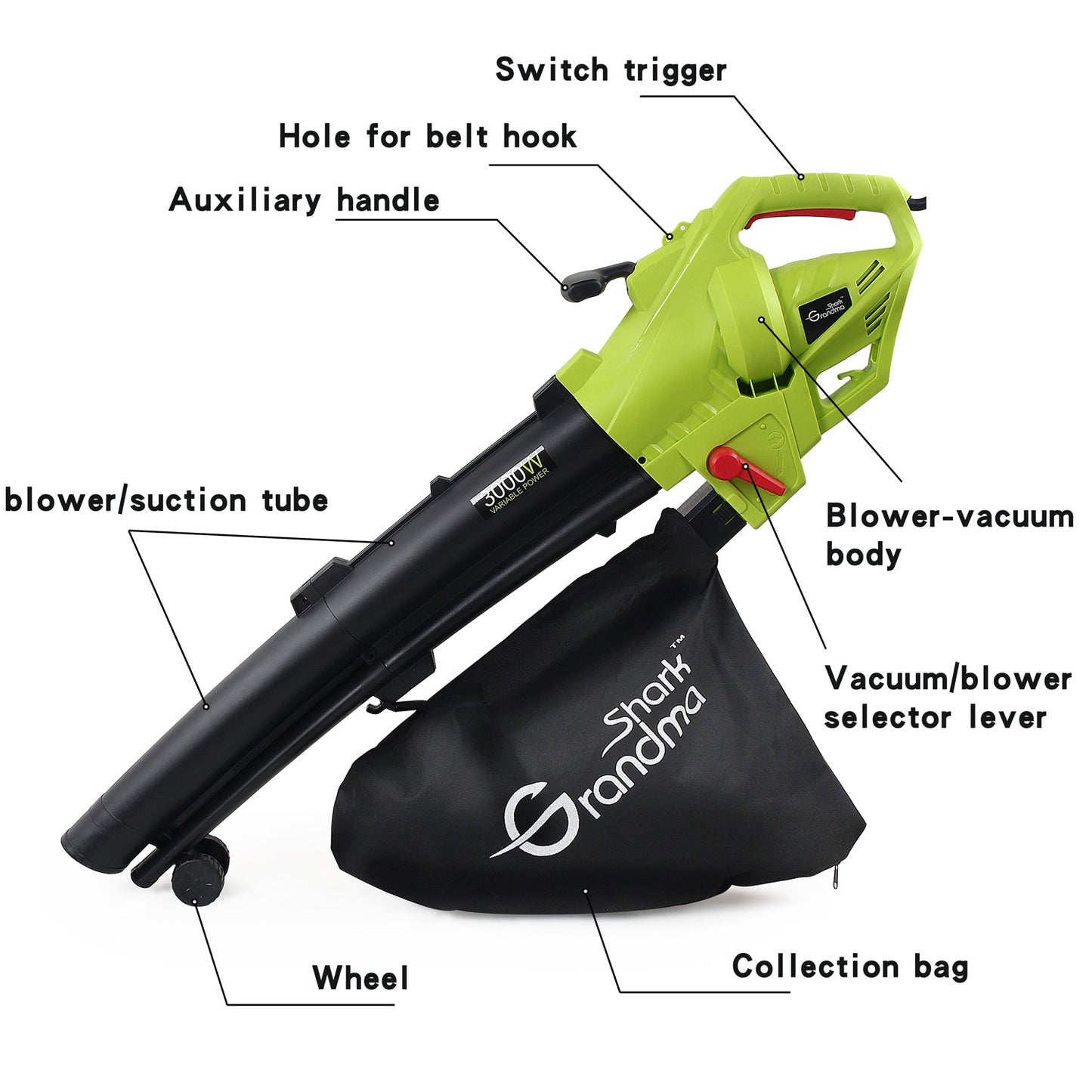 3000W 3 In 1 Leaf Blower, Garden Leaves Vacuum Cleaner