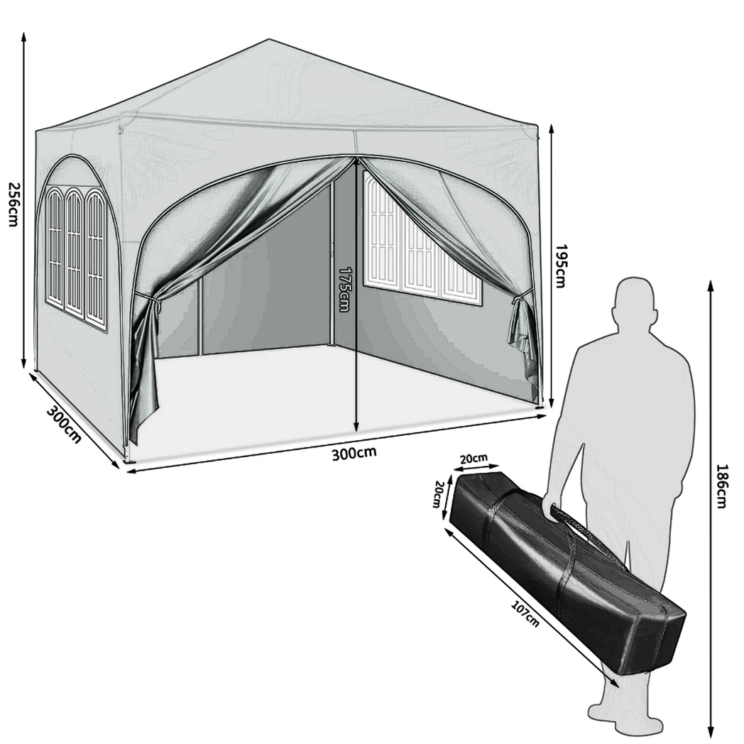 3x3m Portable Party Tent - Waterproof Gazebo with UV Protection & Stability