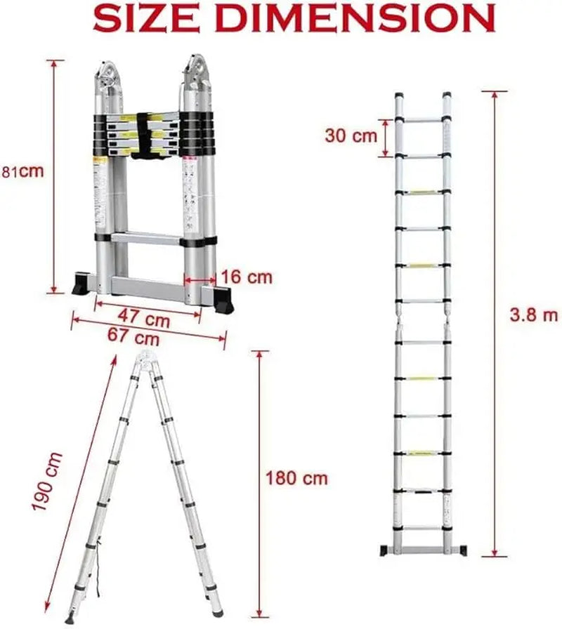 Telescopic Aluminium 2.6M-5M Folding Step Ladder,Multi-Purpose,Non-Slip,Extendible,Rungs,Lightweight,150Kg Load Capacity