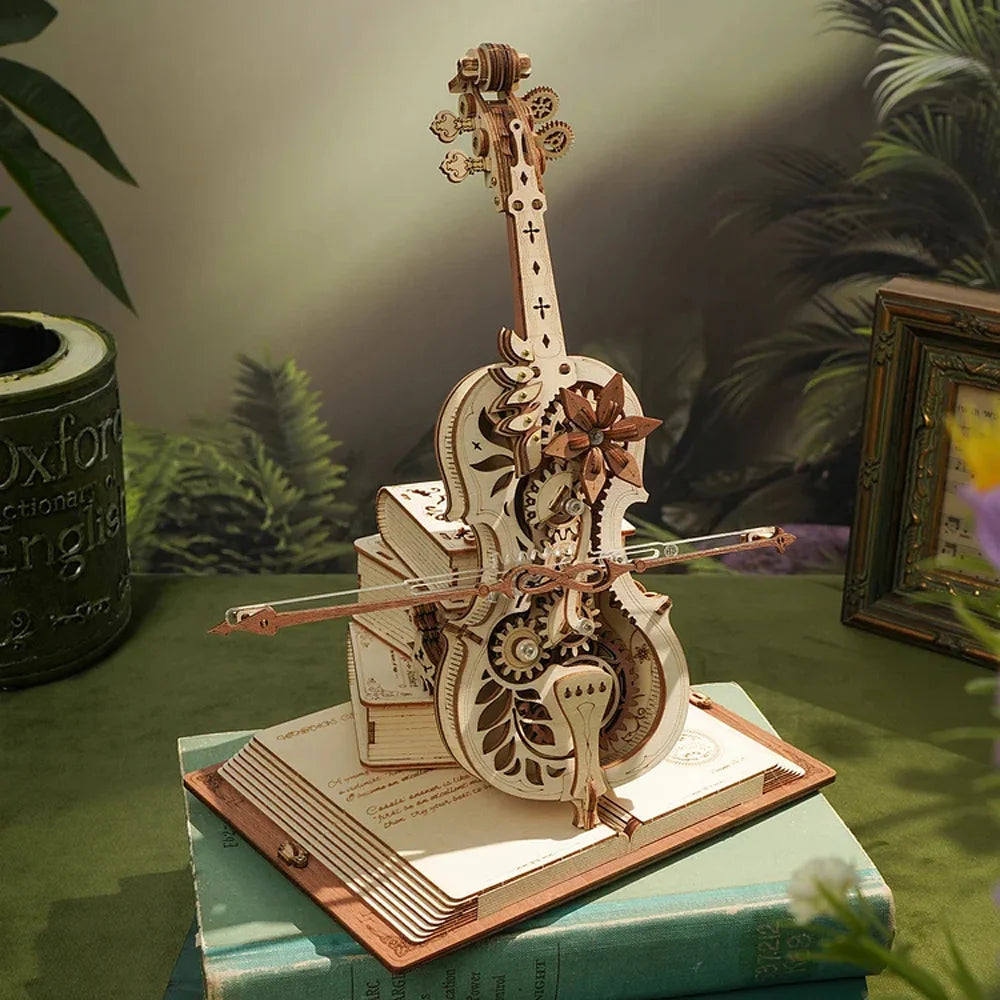 ROKR 3D Wooden Puzzle Magic Cello Mechanical Music Box - Fun & Creative Moveable Toy for Kids and Girls AMK63