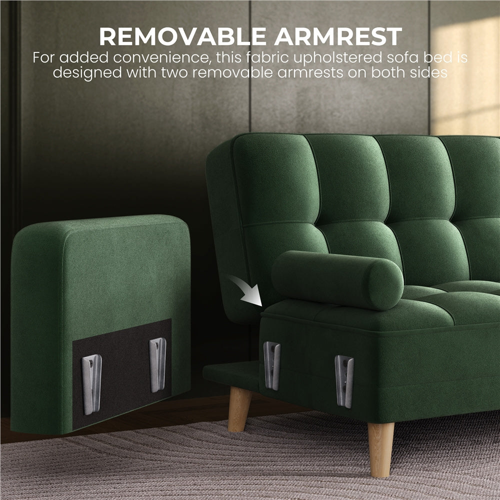 Convertible Sofa Bed, Sofa Bed Velvet Convertible Sofa Bed 3 Seater Futon Sofa Bed with 2 Bolster Pillows and 3 Adjustable Back Angles