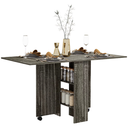 Mobile Drop Leaf Dining Table Folding Desk W/ 2 Wheels Dark Grey