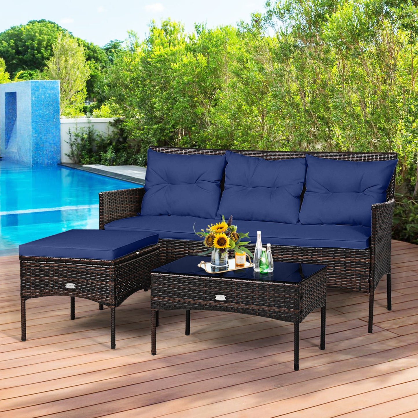 4 Seater Rattan Garden Furniture Set with Cushioned Sofa
