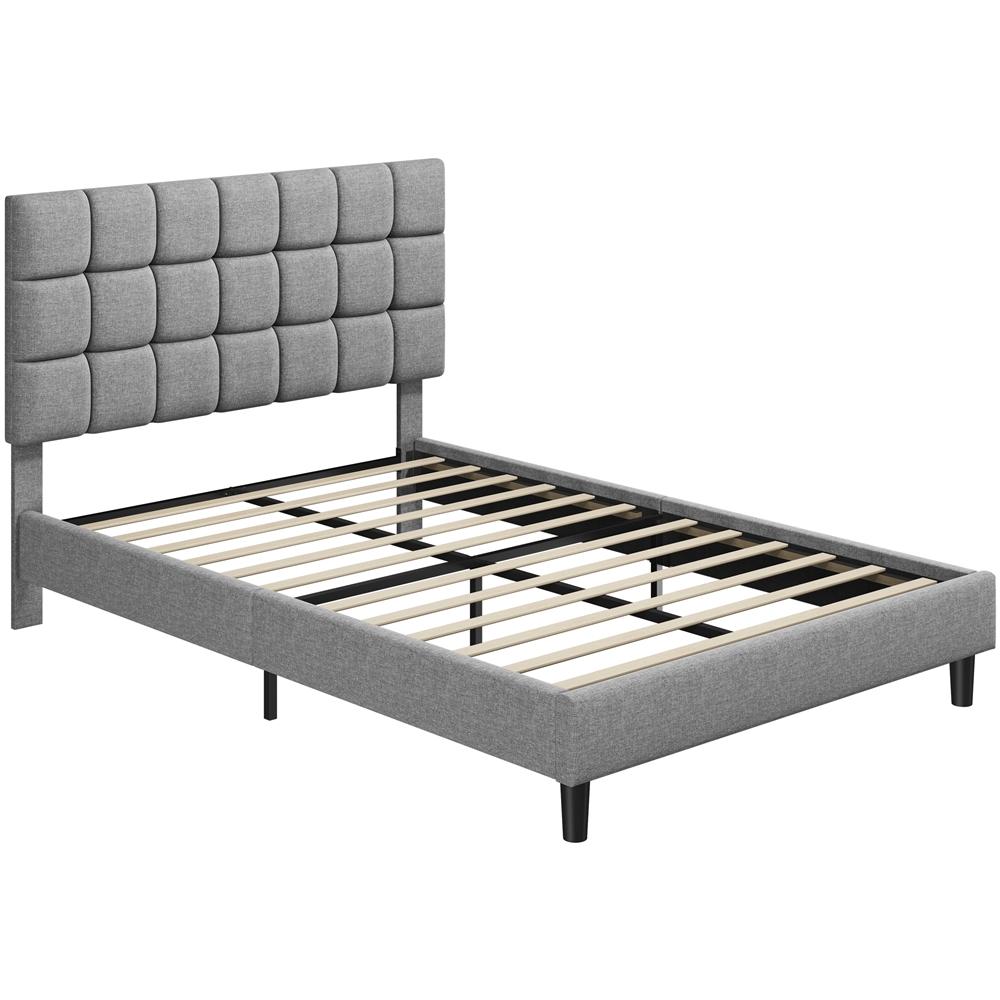 Upholstered Bed Frame, Modern Platform Bed Frame with Strong Wooden Slats Support and Square Tufted Headboard Height Adjustable
