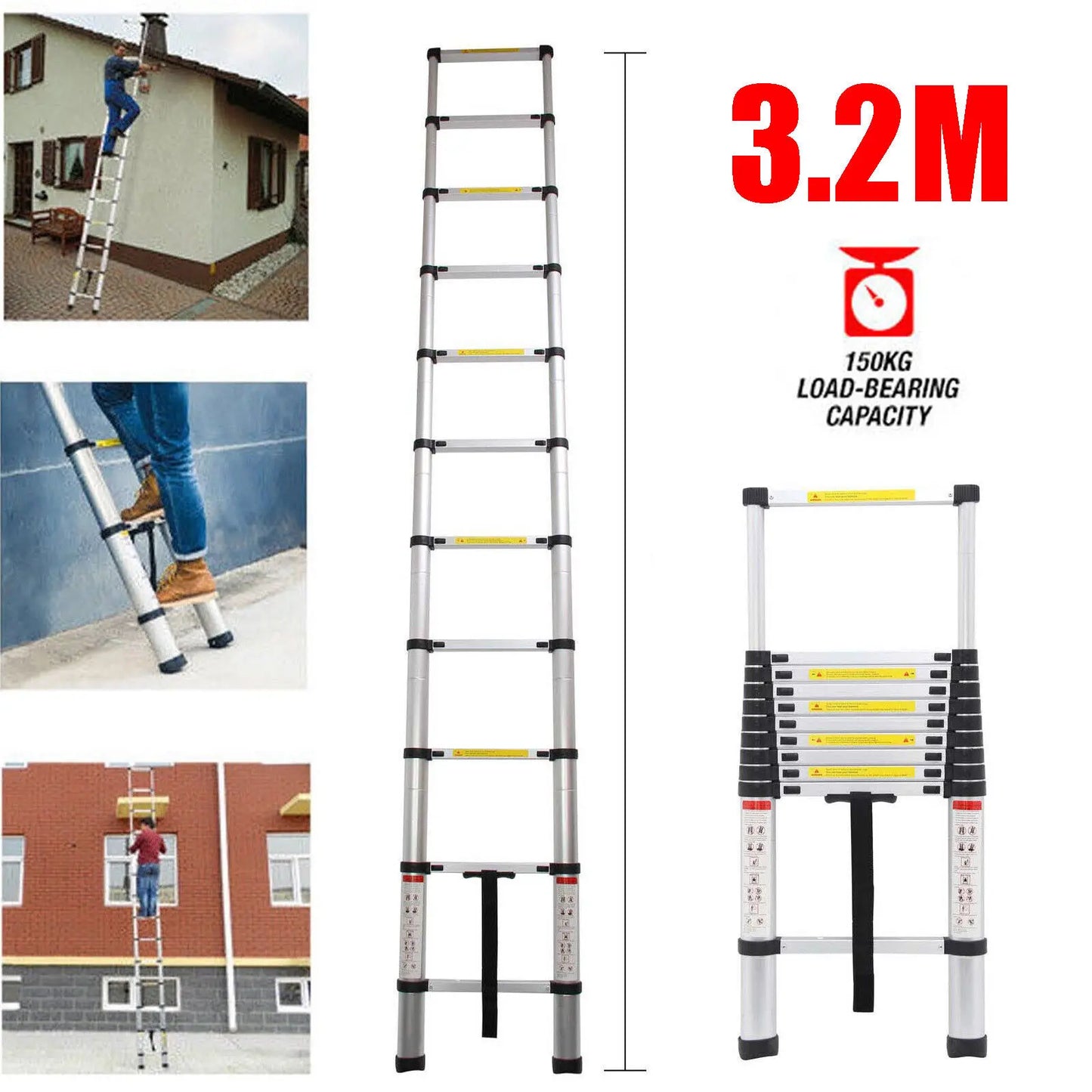 Telescopic Aluminium 2.6M-5M Folding Step Ladder,Multi-Purpose,Non-Slip,Extendible,Rungs,Lightweight,150Kg Load Capacity