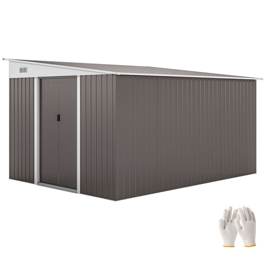 Outdoor 11.3x9.2ft Steel Garden Shed with Double Doors & Vents – Grey