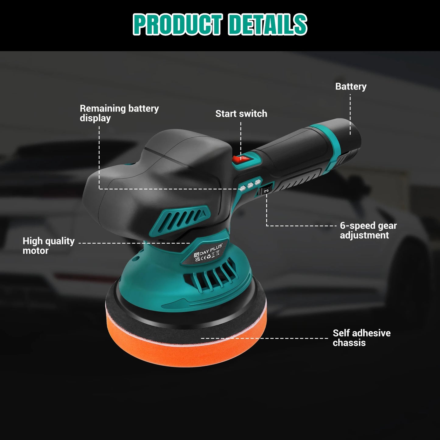 Cordless Car Buffer Polisher Car Buffers and Polishers Kit,8 Variable Speed ,2*12V 2.0Ah Batteries