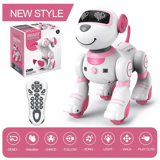 Interactive Pink RC Robot Dog - Voice Command, Programmable Stunts & Music - Perfect Gift for Girls!