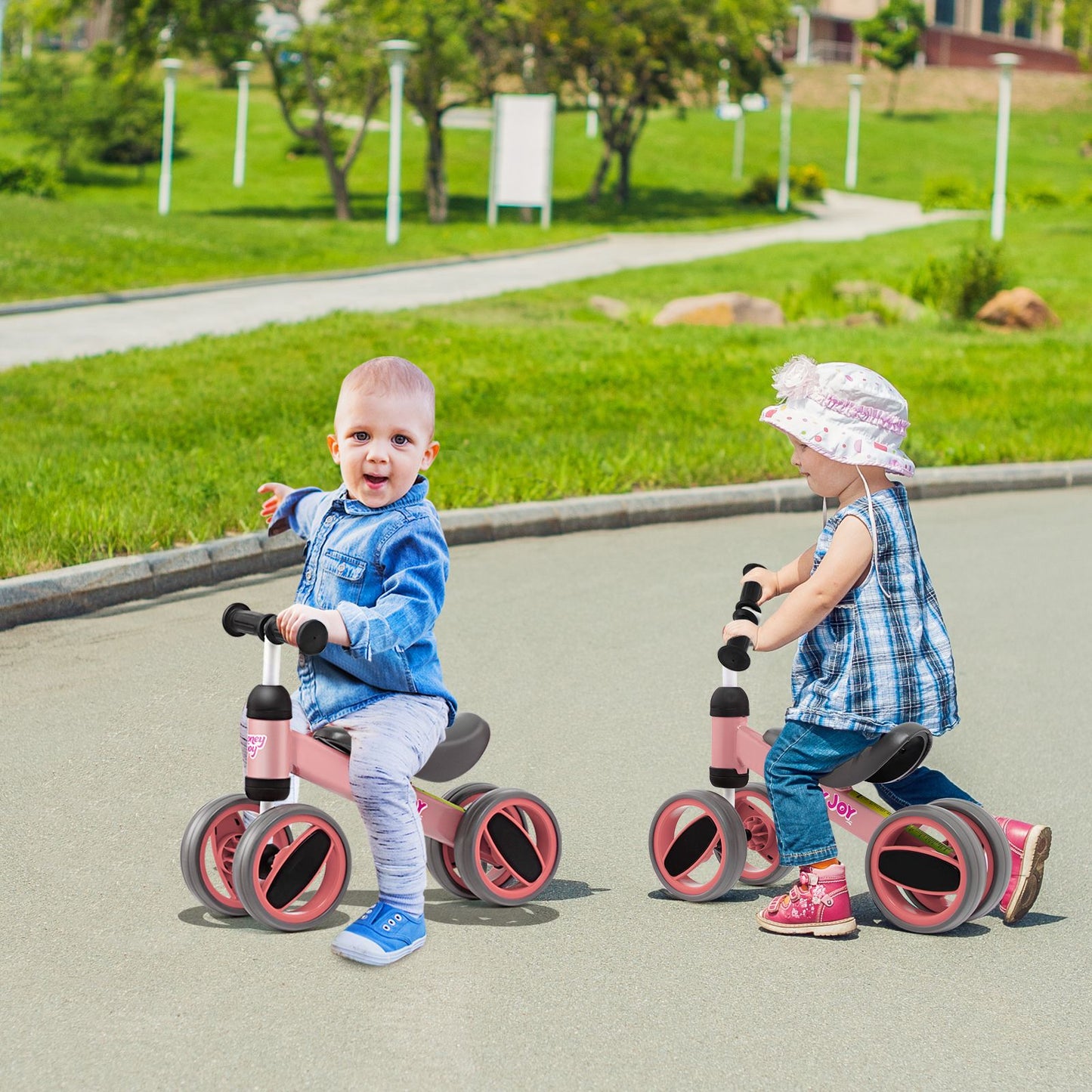 Baby Balance Bike with 4 Wheels and Limited Steering