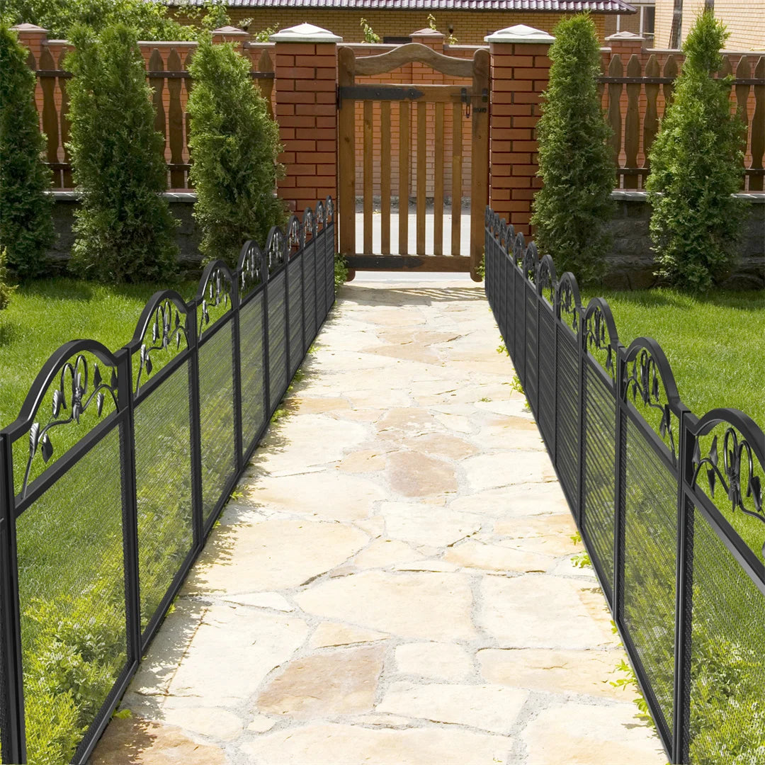 Versatile 5-Piece Black Metal Dog Playpen & Stylish Garden Barrier for Outdoor Spaces