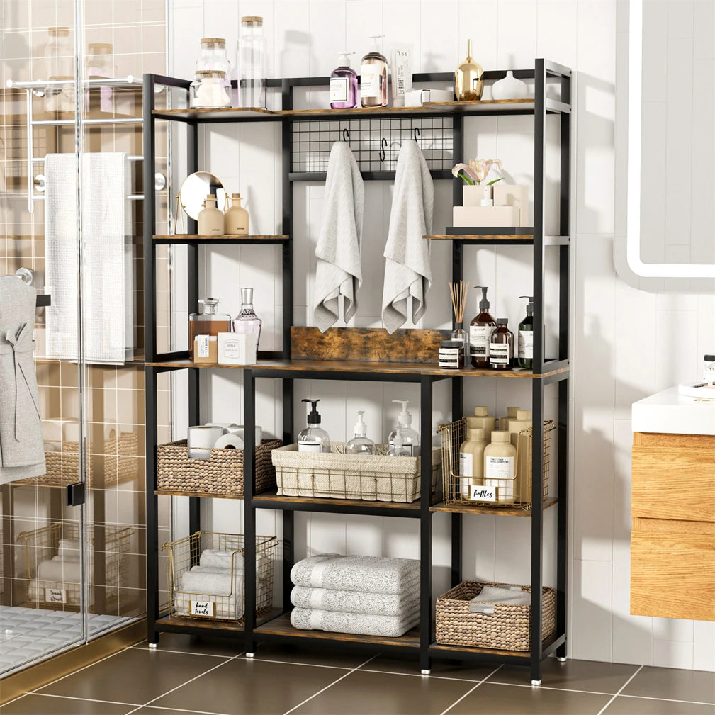 Stylish 5-Tier Industrial Baker's Rack - Perfect Kitchen Storage for Spices, Pots, and Pans with Hooks and Shelves