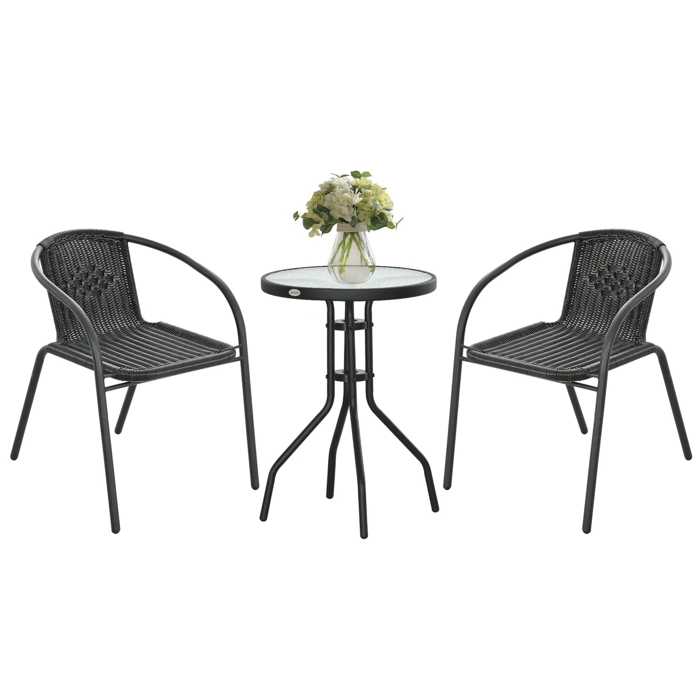 3-Piece Black Garden Furniture Set with 2 Stackable Chairs