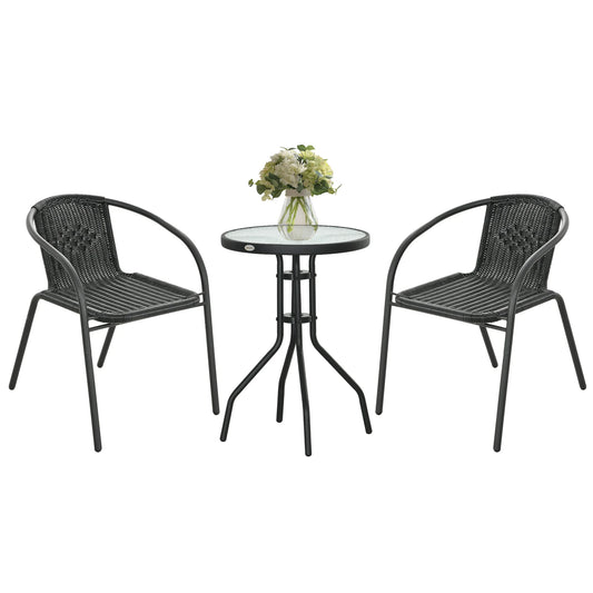 3-Piece Black Garden Furniture Set with 2 Stackable Chairs