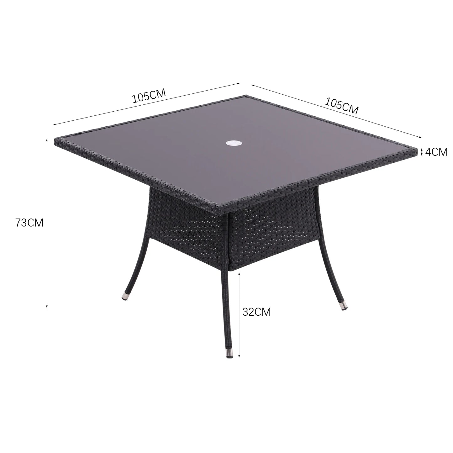 Garden Wicker Table with Tempered Glass and Parasol Hole