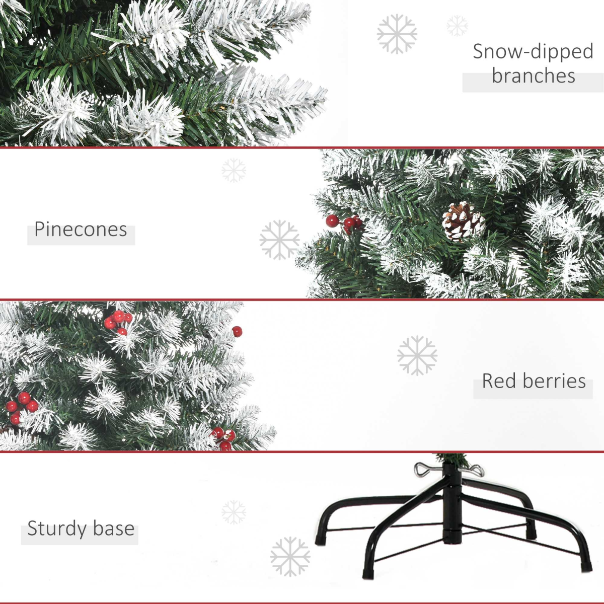6FT Foldable Artificial Christmas Tree with Berries & Pinecones, Green