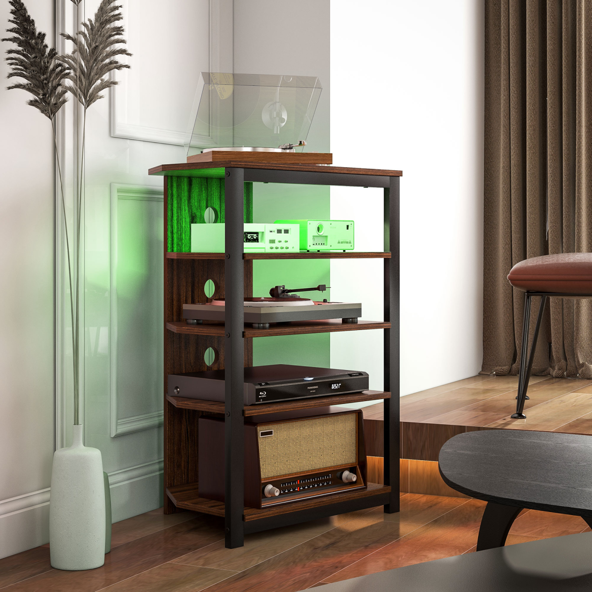 4-Tier TV Stand with LED Lights - Stylish Storage for TVs Up to 29”