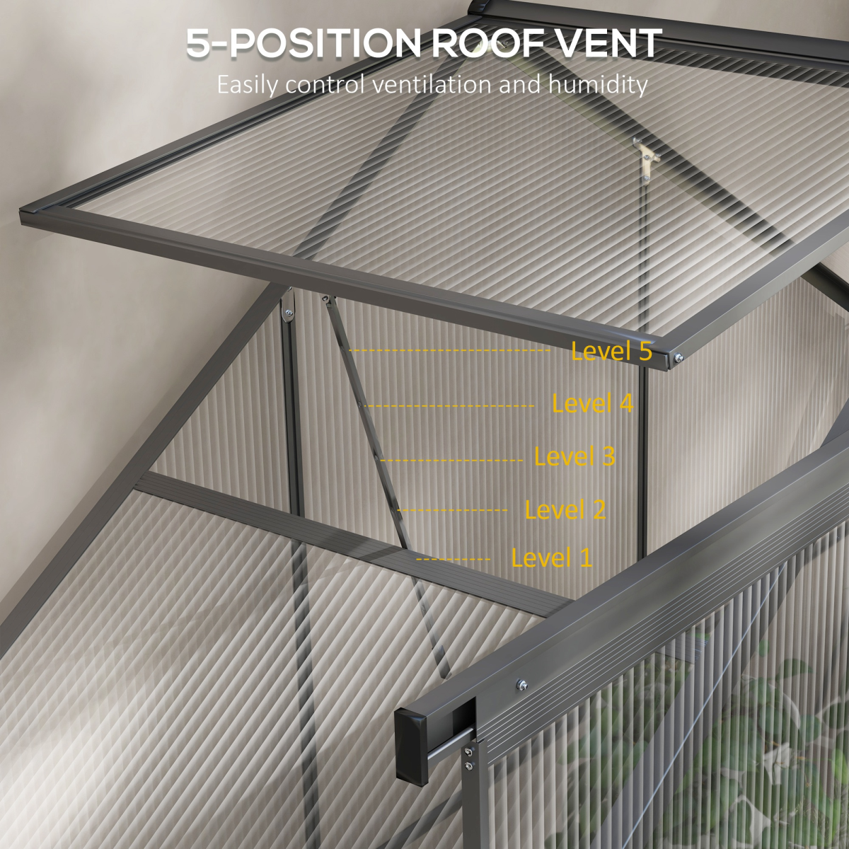 6x2.5ft Polycarbonate Greenhouse - Aluminium Frame, Dark Grey