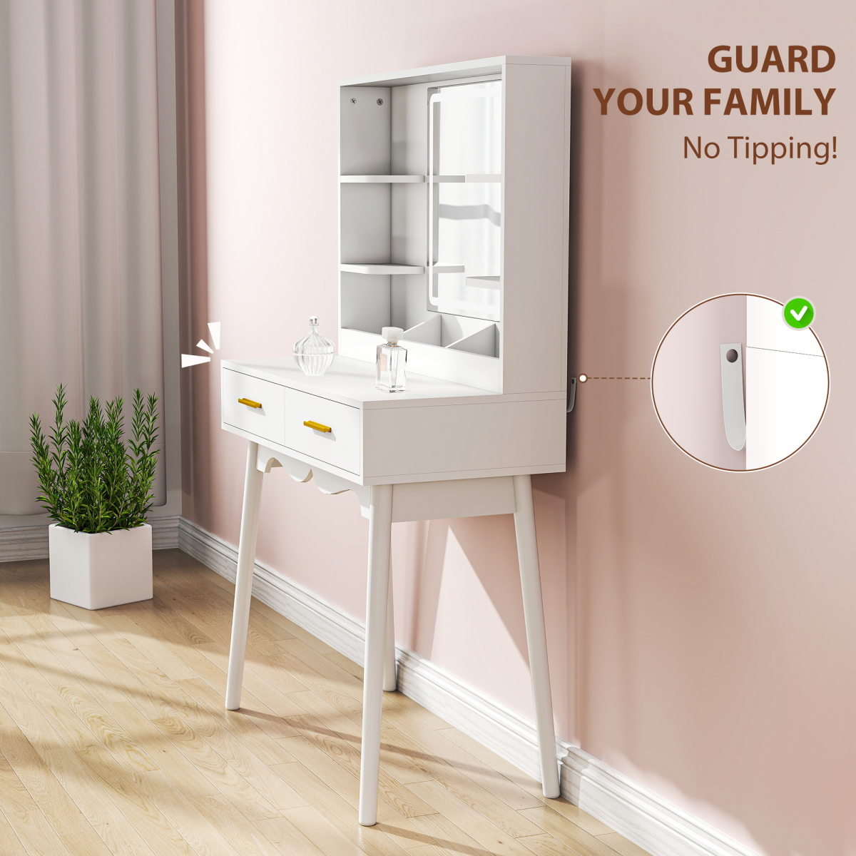 Elegant LED Lighted Dressing Table & Plush Stool - Stylish Vanity Set