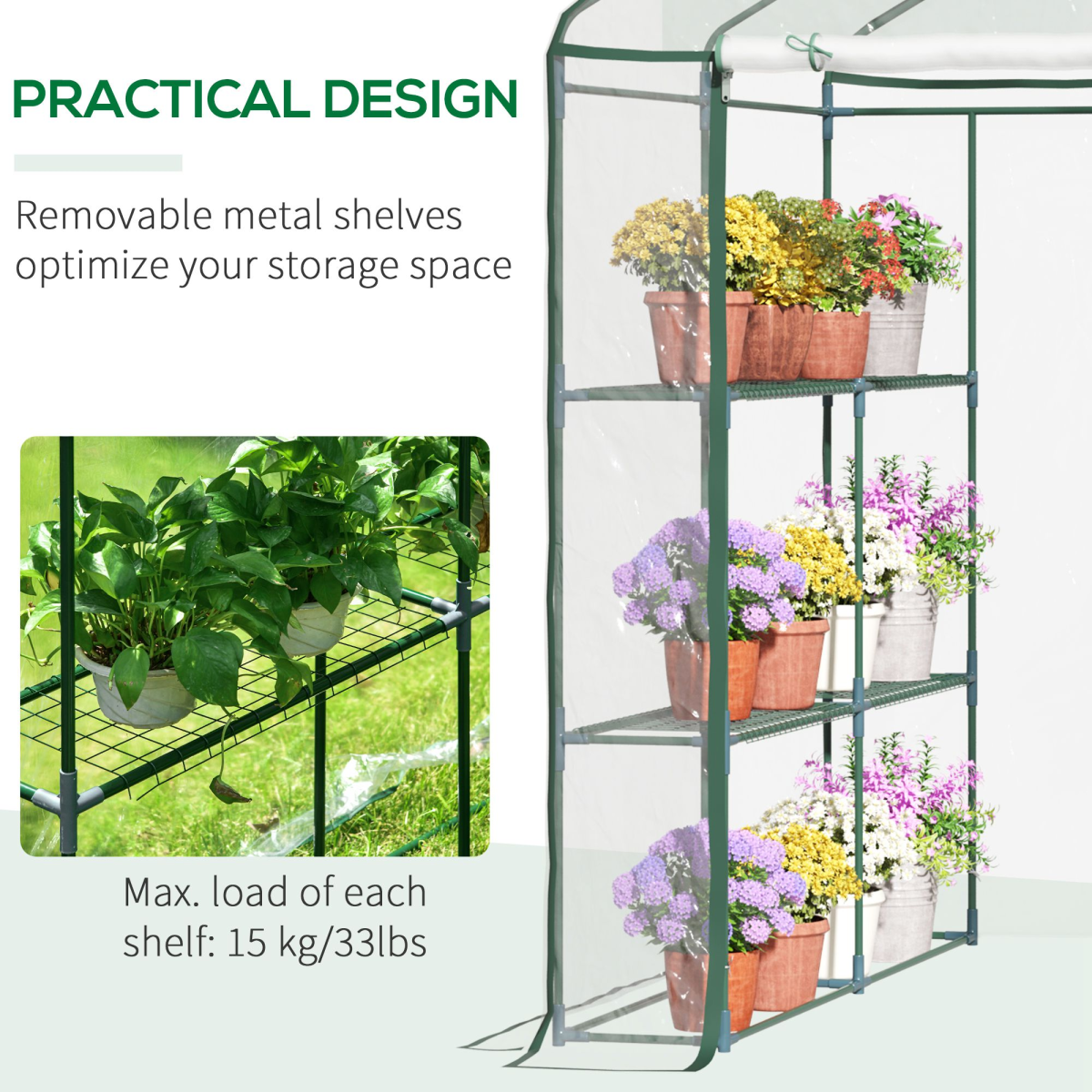 Steel-Frame Greenhouse with 2 Shelves - Durable Garden Grow House