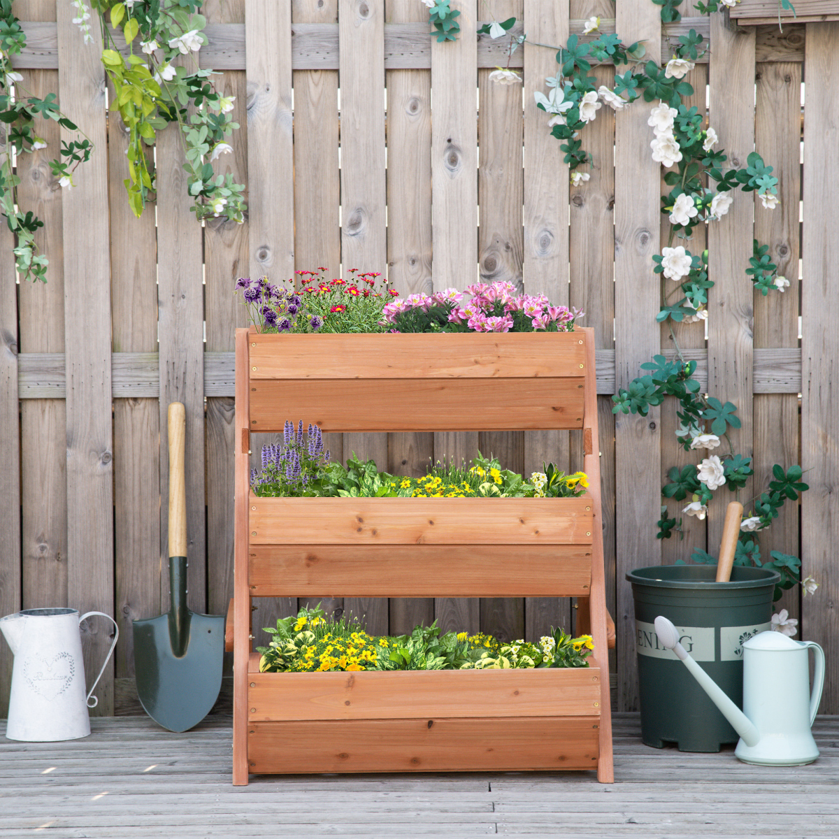 3-Tier Raised Garden Bed - Wooden Planter Box Kit, Brown