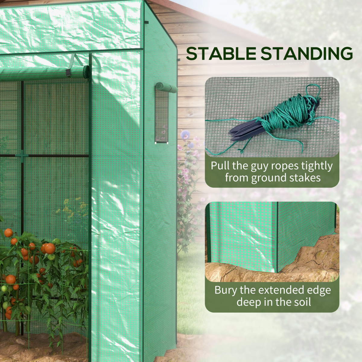 Walk-In Greenhouse: Large Roll-Up Door & Dual Mesh Windows
