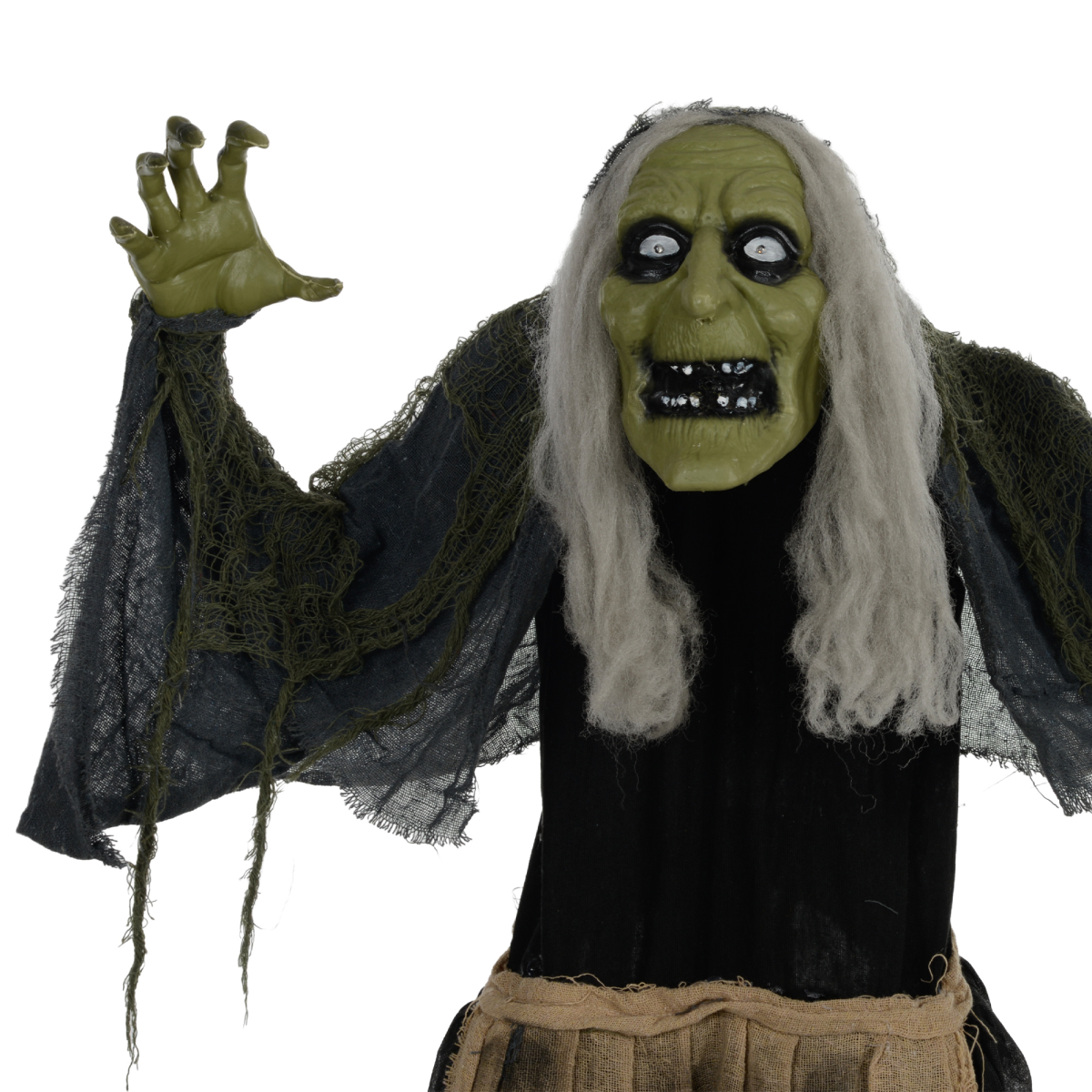 Sound-Activated Witch Animatronic Prop with Moving Head & Glowing Eyes