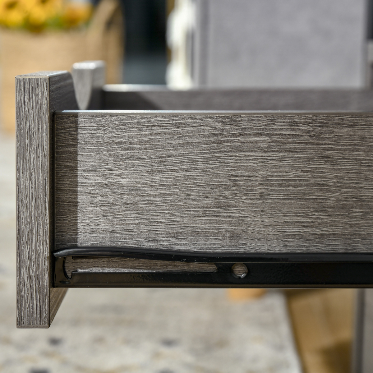 Stylish Industrial End Table with Storage - Grey Slim Design