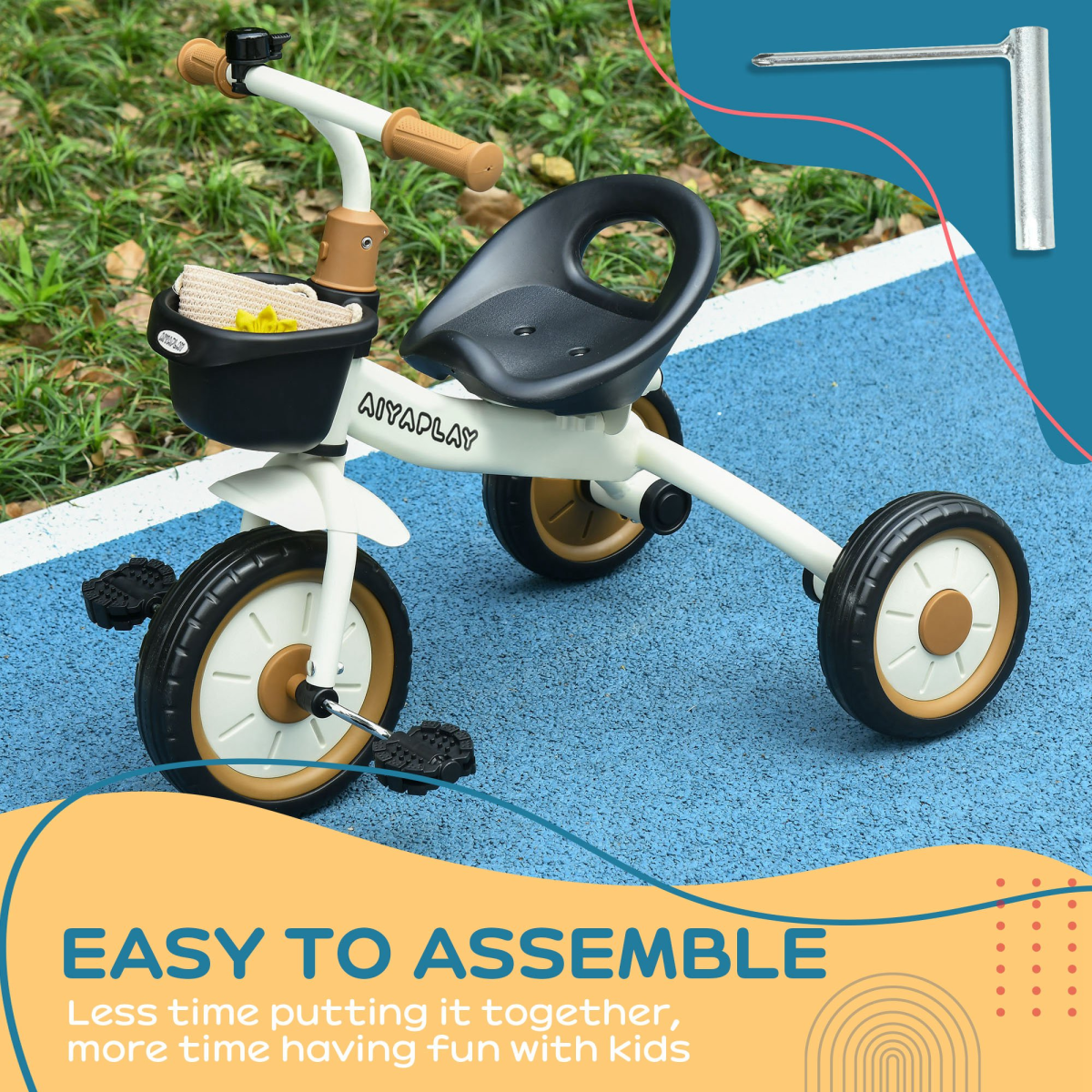 White Kids Trike with Adjustable Seat, Basket & Bell (Ages 2-5)