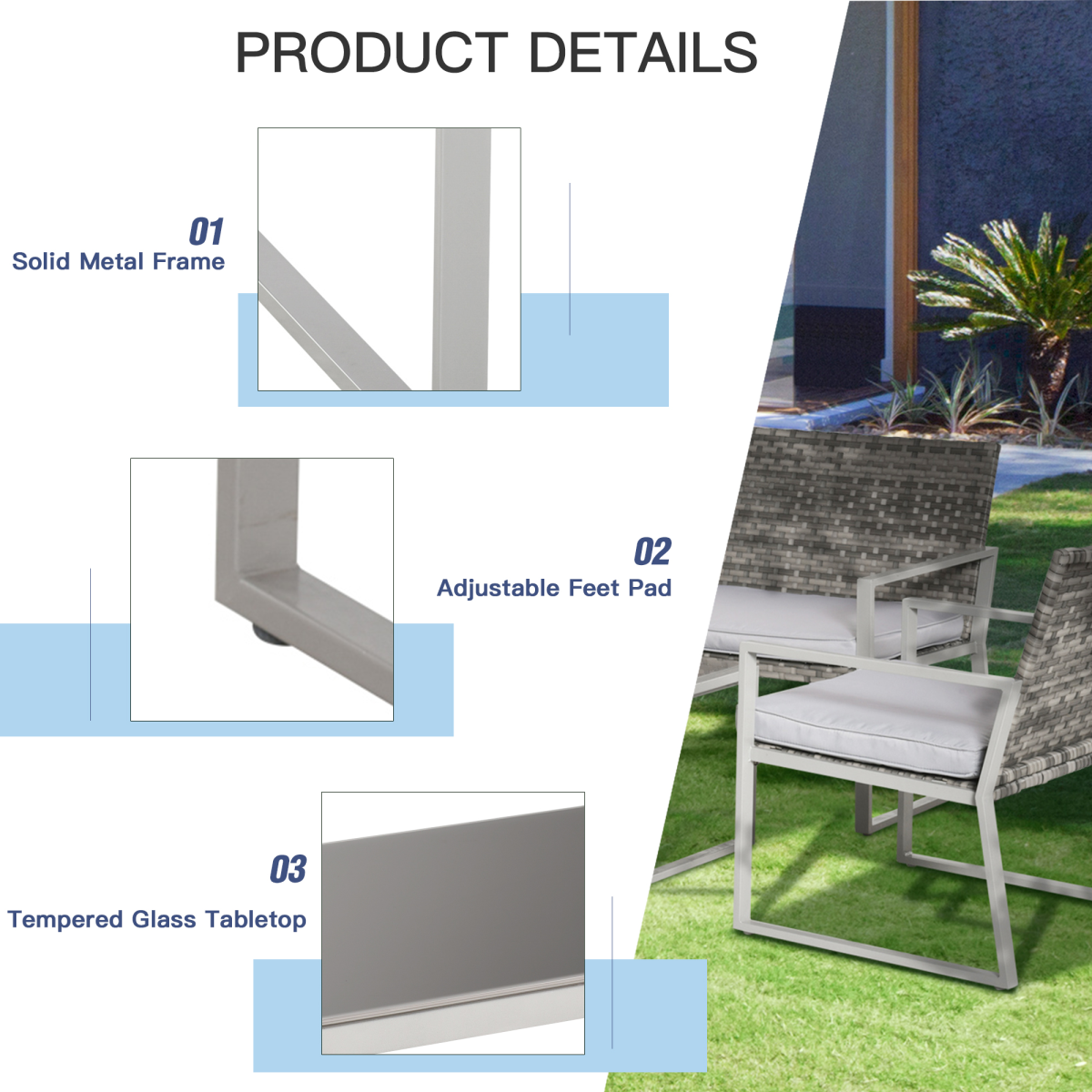 4-Piece Grey Rattan Outdoor Garden Furniture Set - Patio Seating