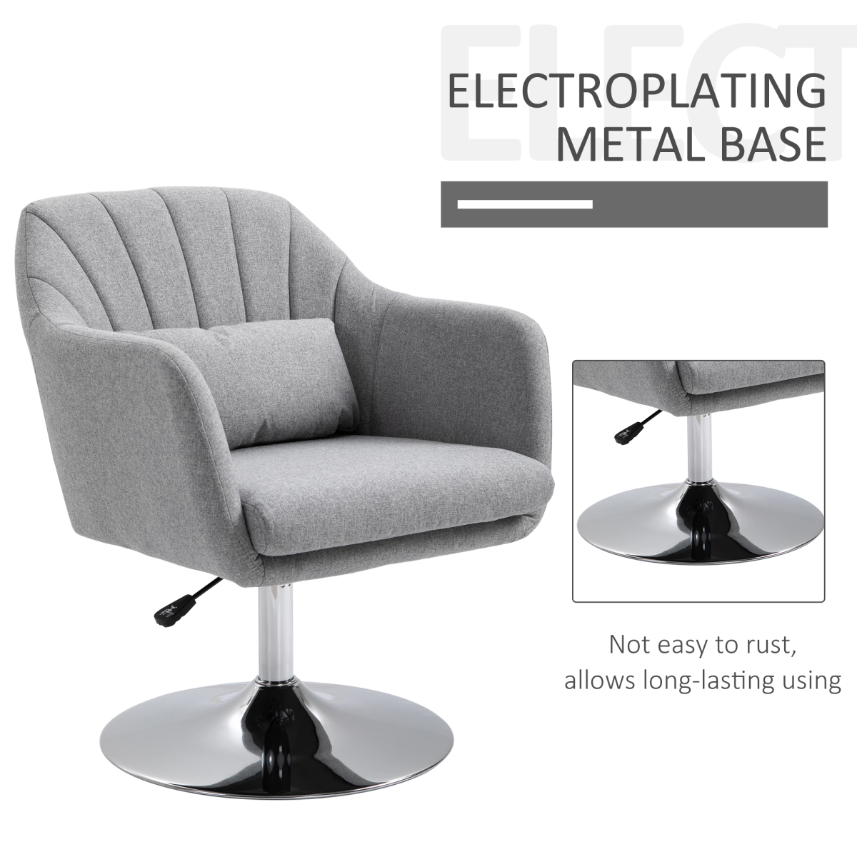 Retro Linen Swivel Tub Chair - Steel Frame, Light Grey, 360°