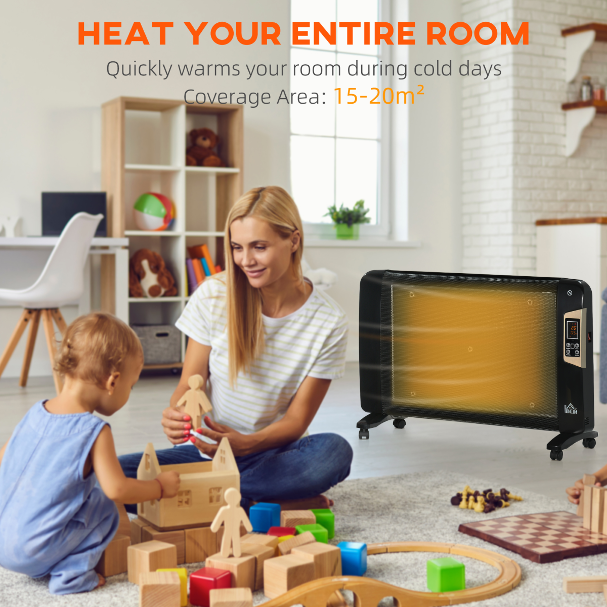 Adjustable Electric Space Heater with Remote - 1000W/2000W, Black