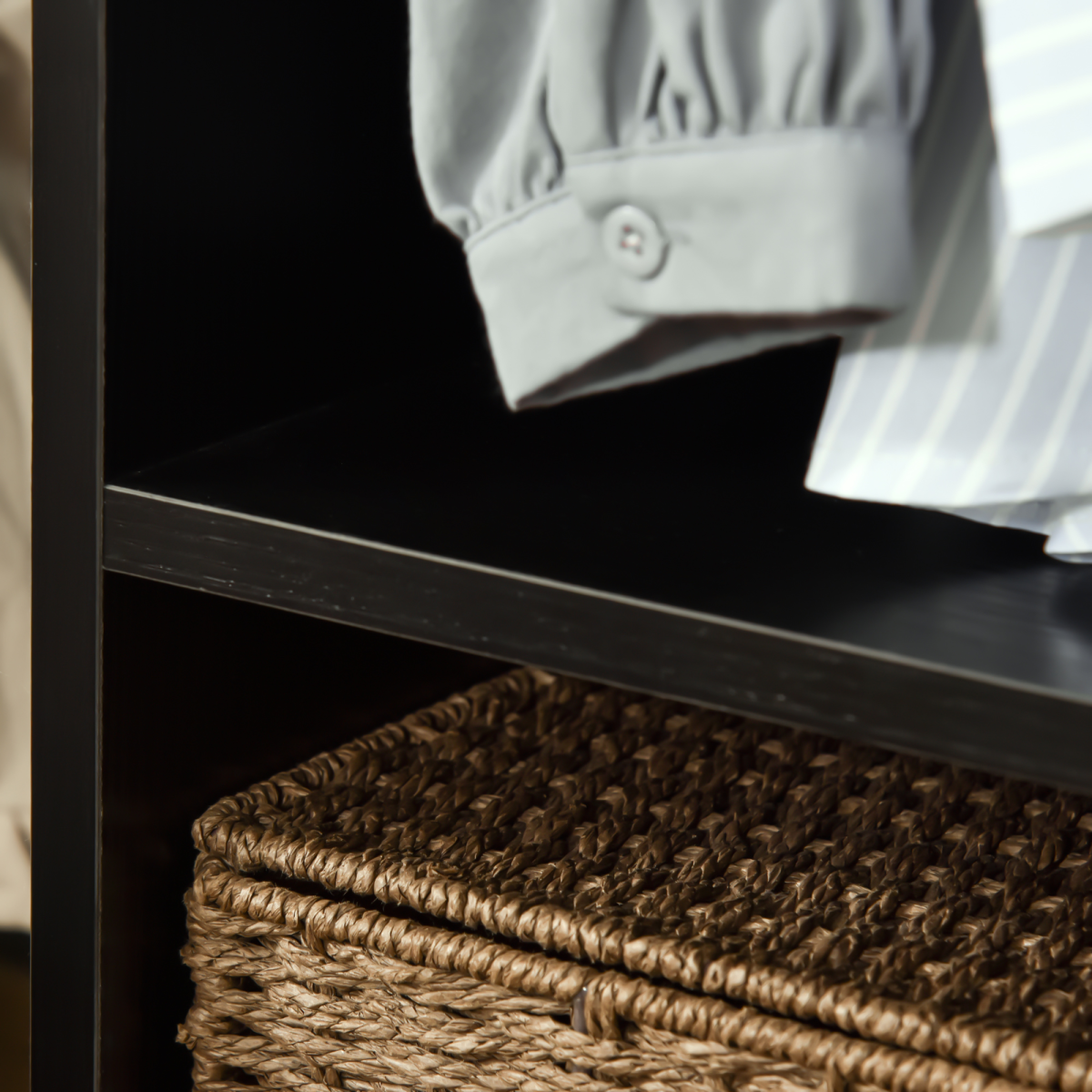 Stylish Open Wardrobe Clothes Rail with Rolling Shelves - Black Storage Solution