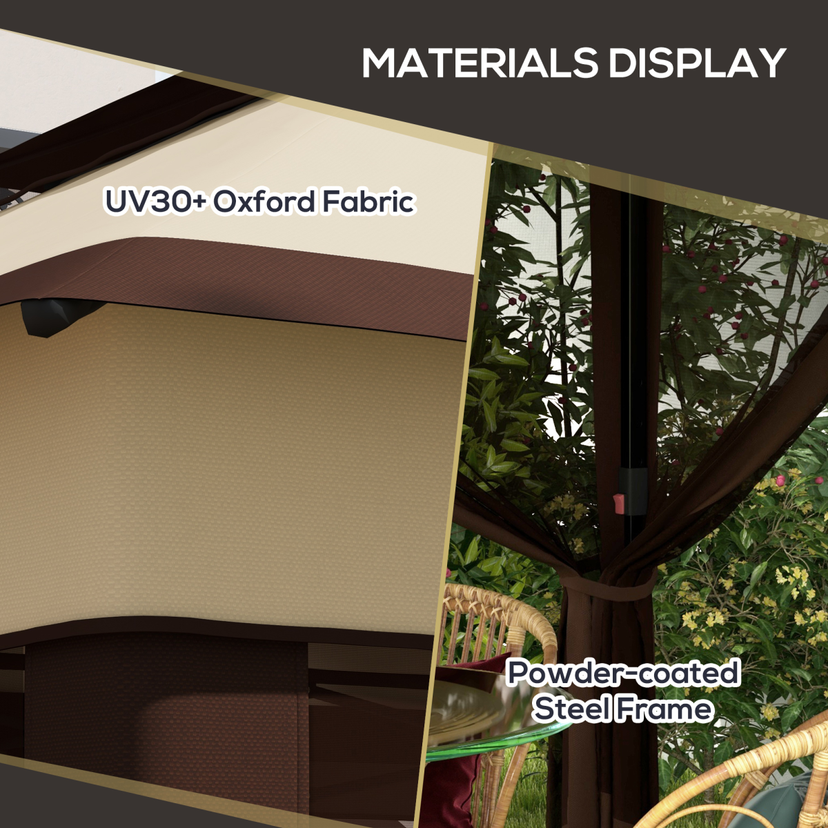 3x3m Pop Up Gazebo with Netting, Height Adjustable, Beige