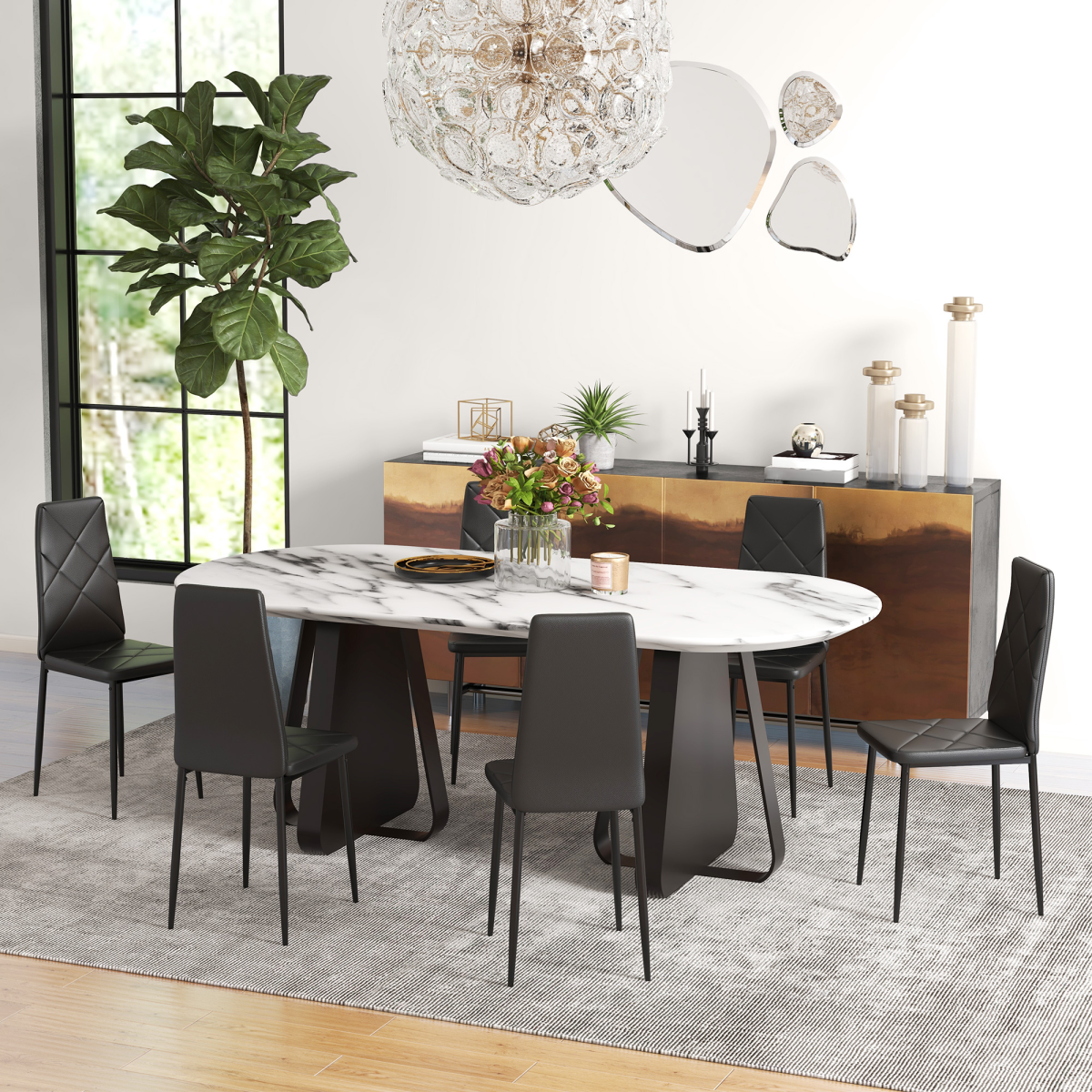 Set of 6 Stylish Black Faux Leather Dining Chairs for Ultimate Comfort