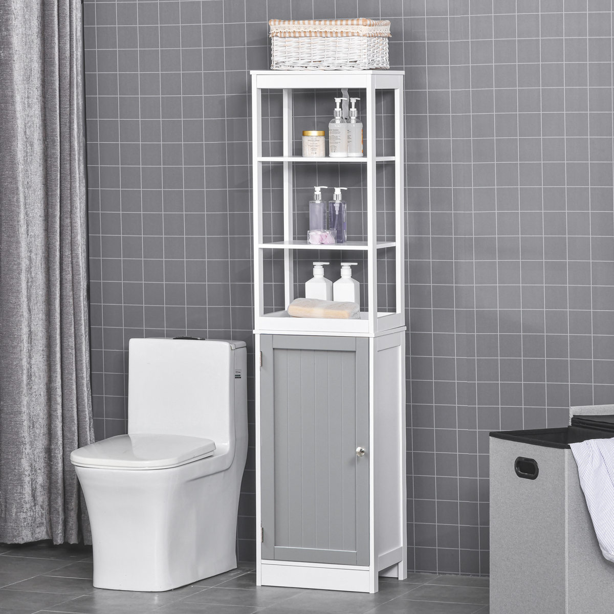 Space-Saving Tall Bathroom Storage Cabinet with Shelves - White