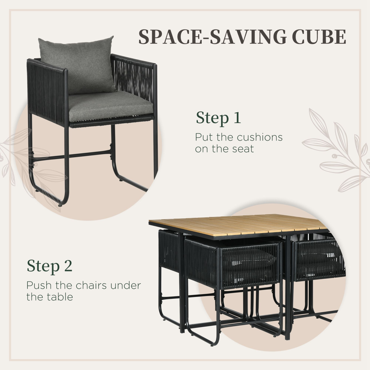 5-Piece Rattan Dining Set - Space-Saving 4-Seater Cube Design