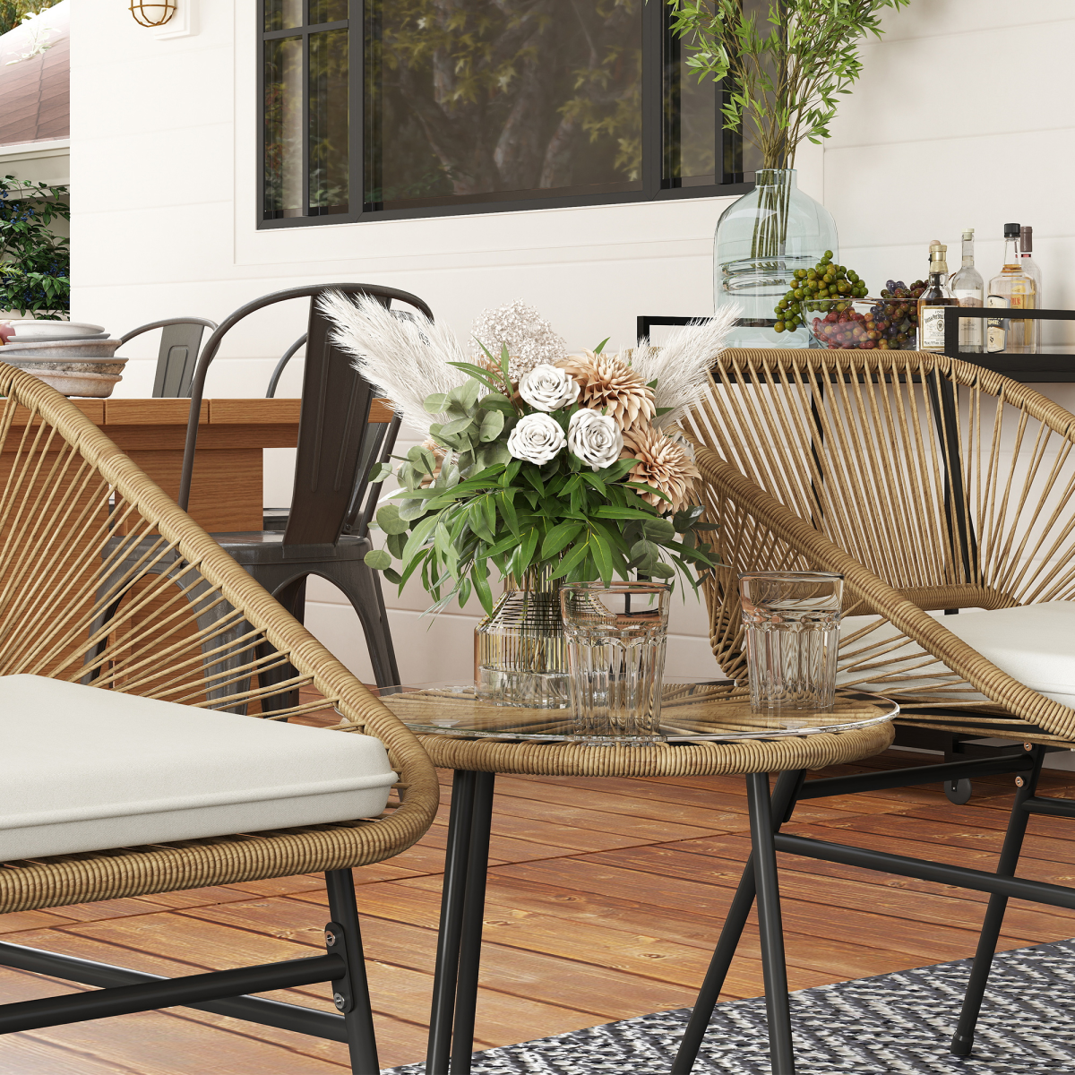 Rattan Bistro Set for Small Balconies Cushioned, Weatherproof