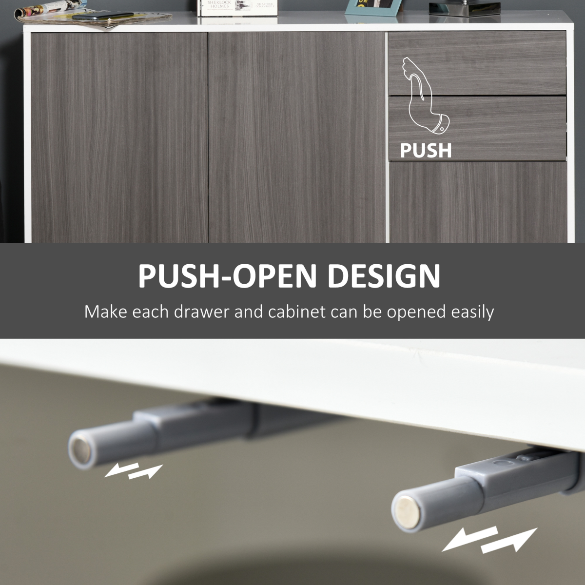 Stylish 2-Door & 2-Drawer Side Cabinet - Modern Grey & White Design