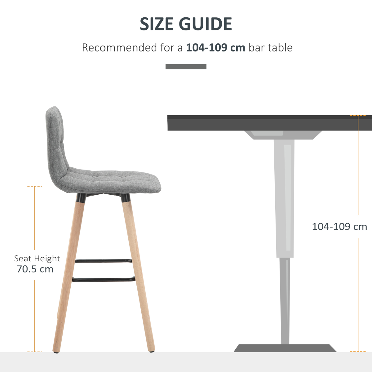Grey Bar Stool Set of 2: Armless, Button-Tufted, Counter Height
