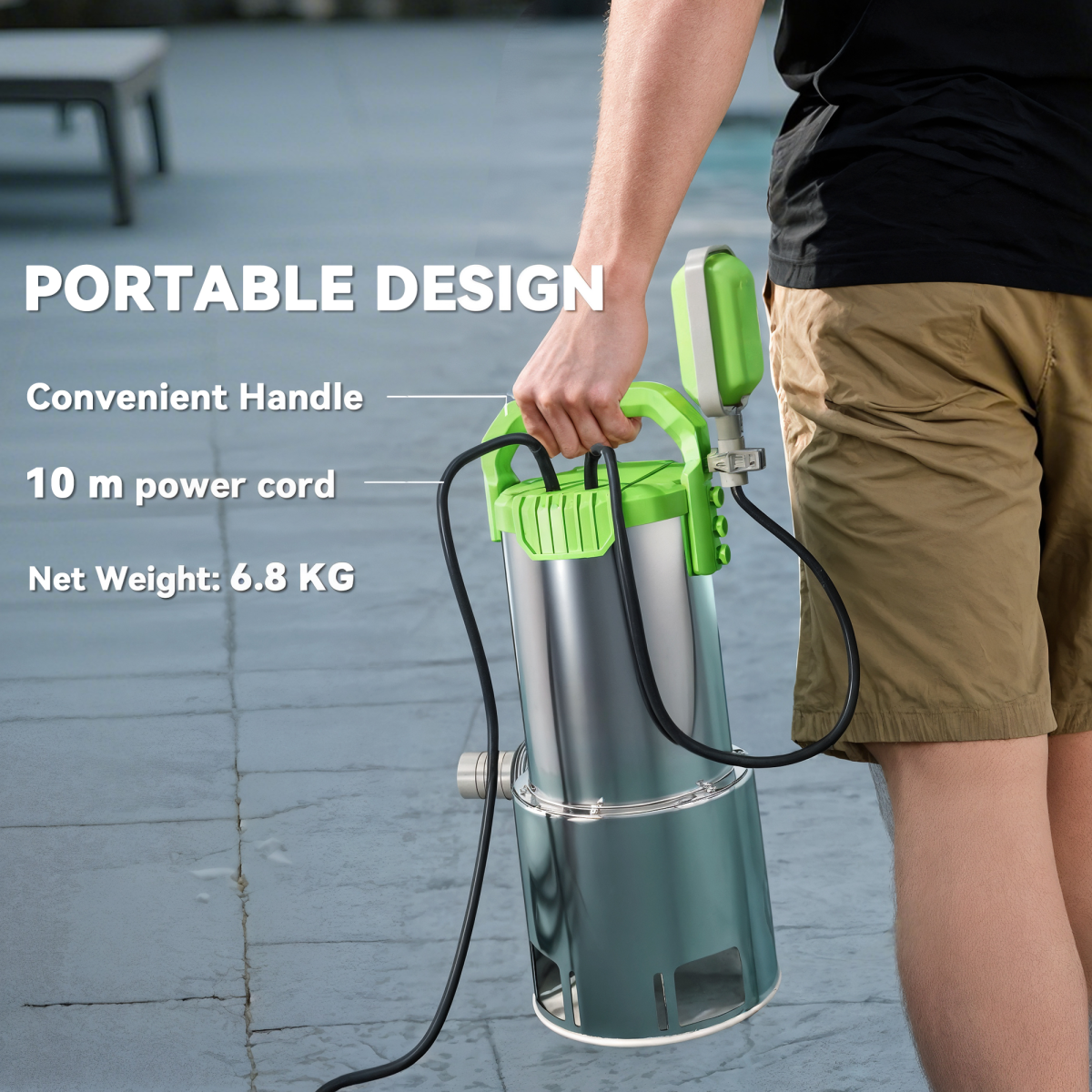 1100W High-Performance Electric Sump Pump - 18500L/H, Float Switch