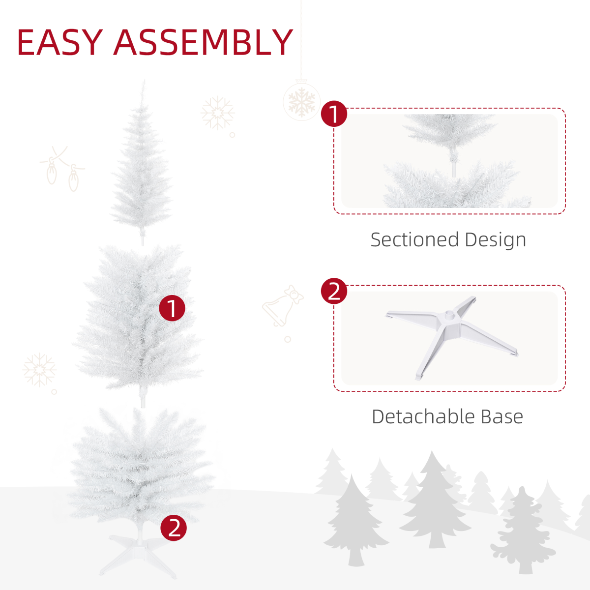 1.8m White Pencil Slim Christmas Tree, 390 Tips, Easy Setup