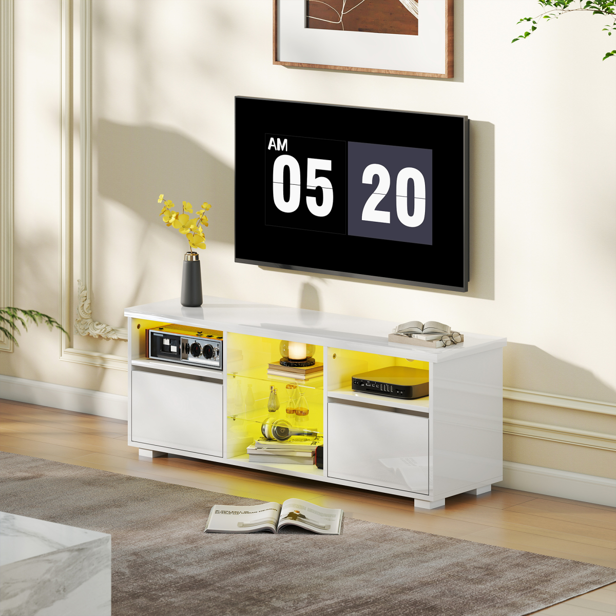 Illuminate Your Space: Glossy LED TV Stand Cabinet in Sleek White