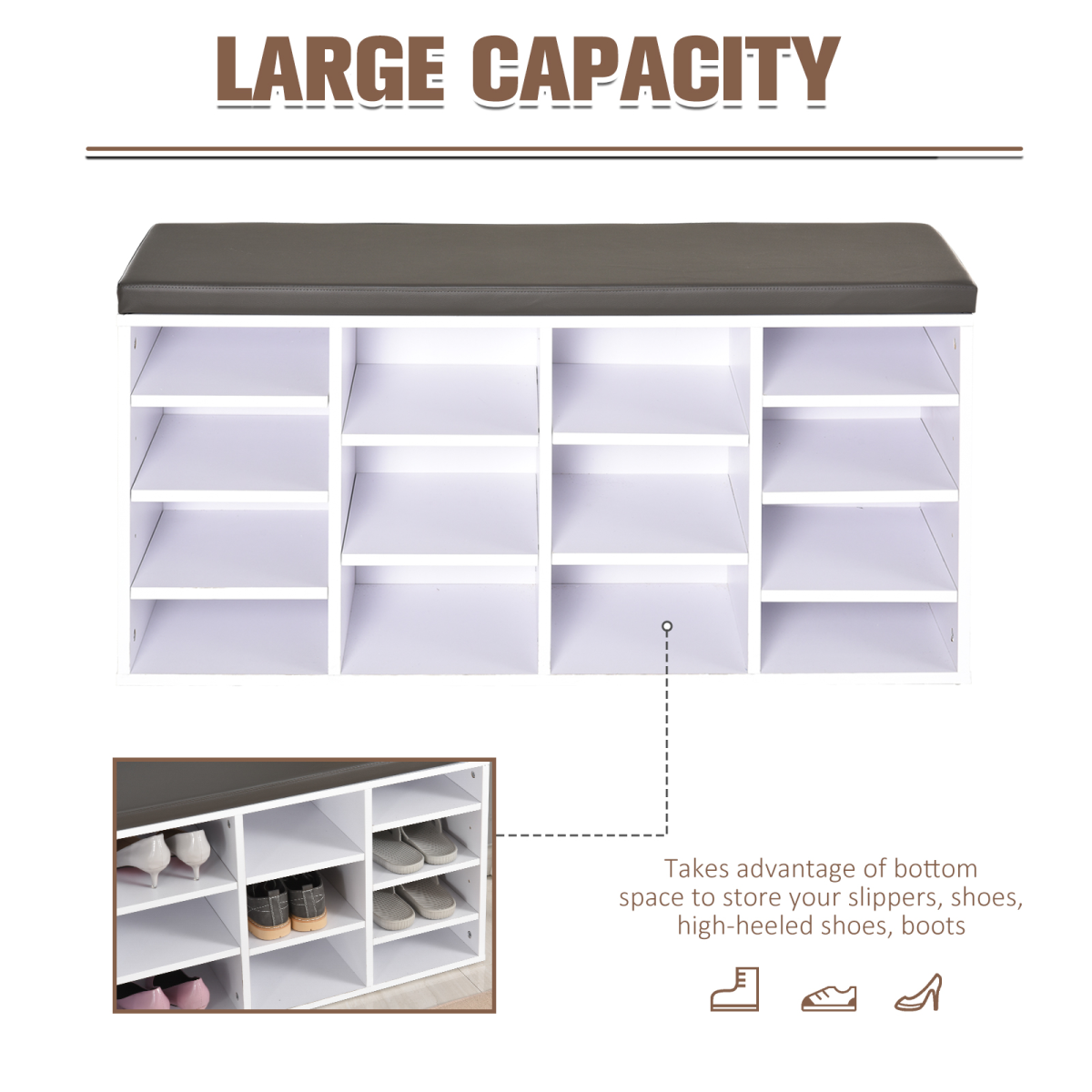 Stylish PU Leather 14-Compartment Shoe Storage Bench for Ultimate Organization