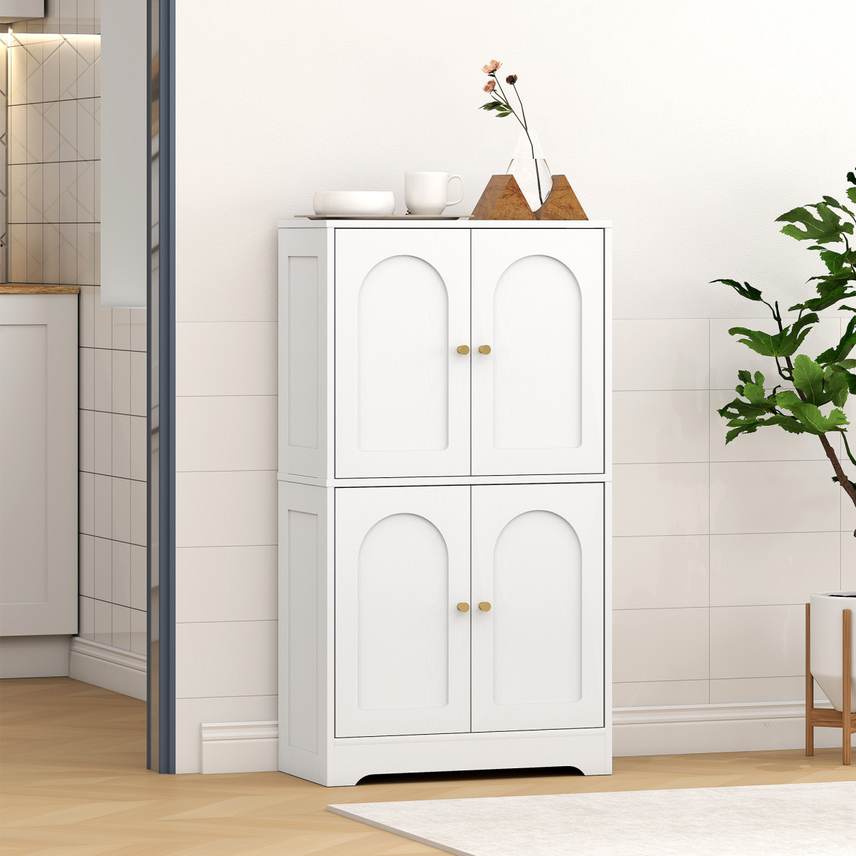 Elegant 110cm Kitchen Cupboard with Adjustable Shelves & Arched Doors