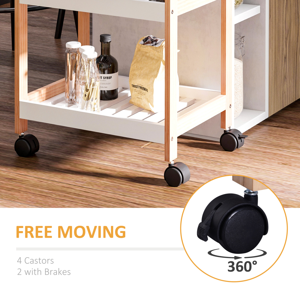 Versatile Bamboo & MDF Kitchen Trolley - 3-Tier Mobile Serving Solution