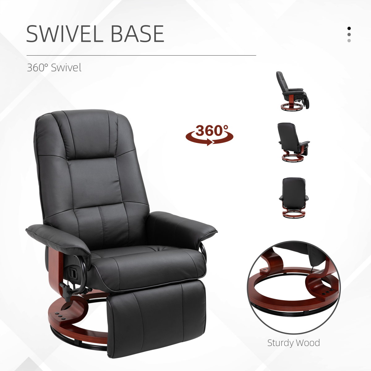 Ergonomic PU Leather Recliner Chair with Footrest - Black Lounger
