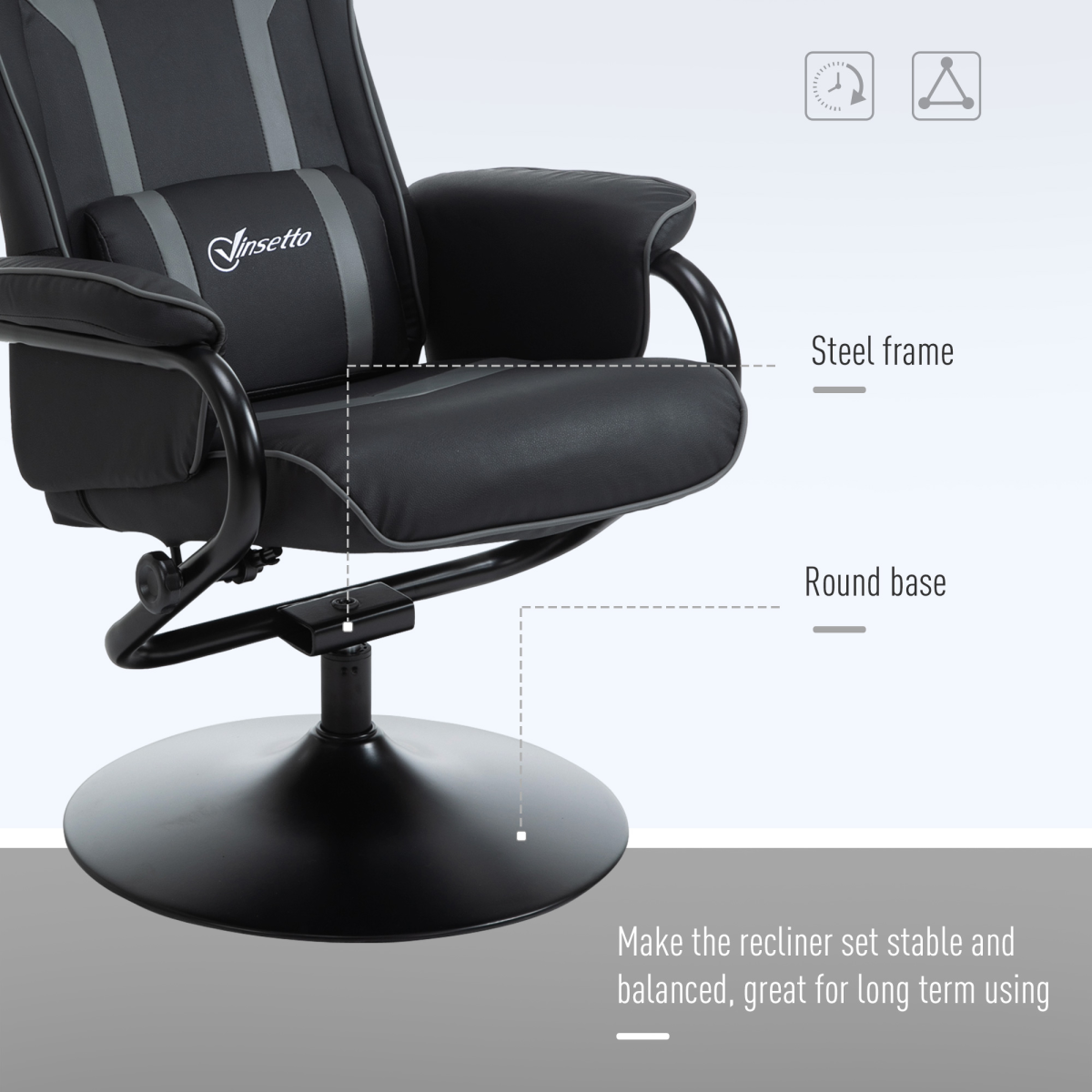 Racing-Style Gaming Chair with Footrest & Pedestal Base Deep Grey