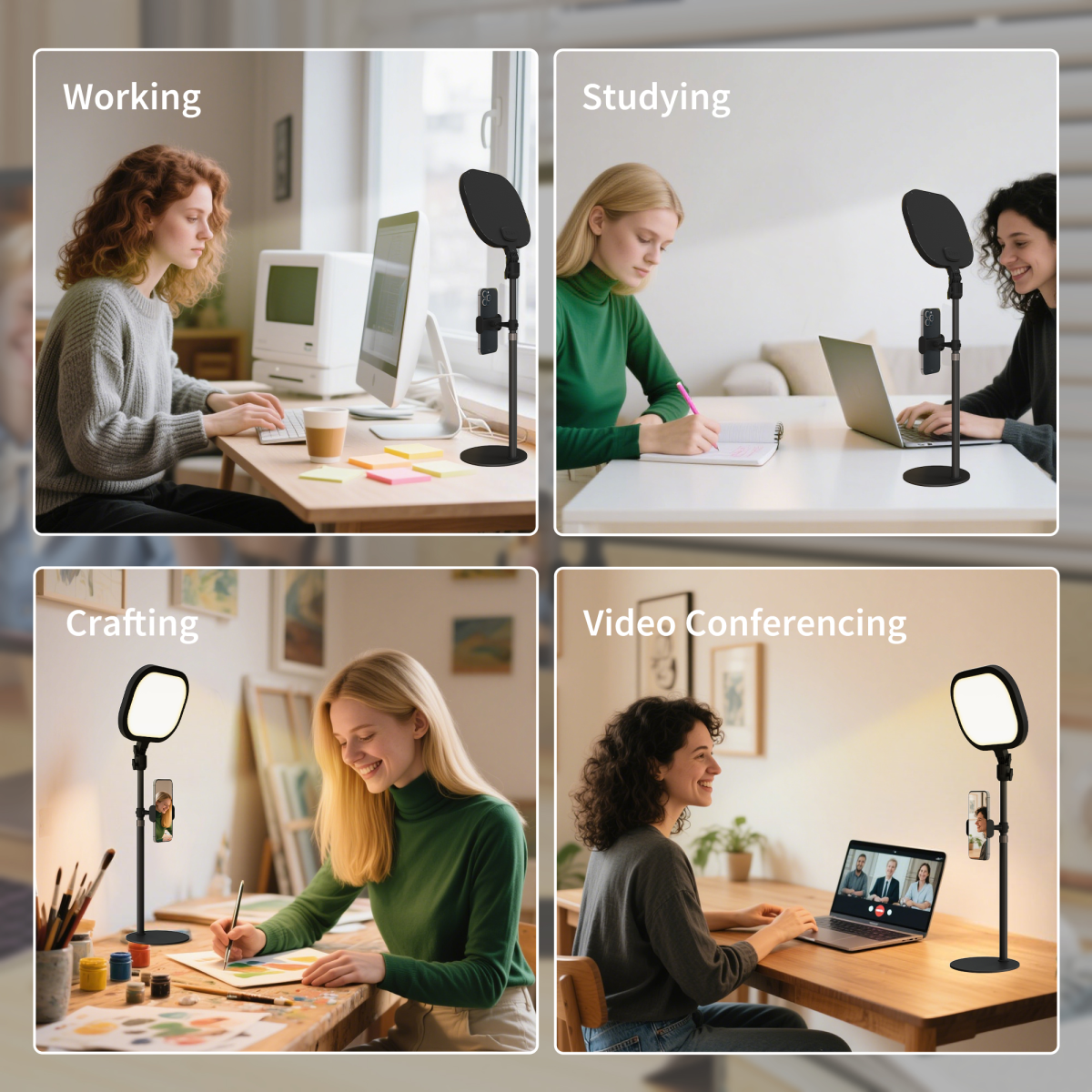 Versatile Bedside Lamp: 5 Colors, 10 Brightness, Phone Holder, Black
