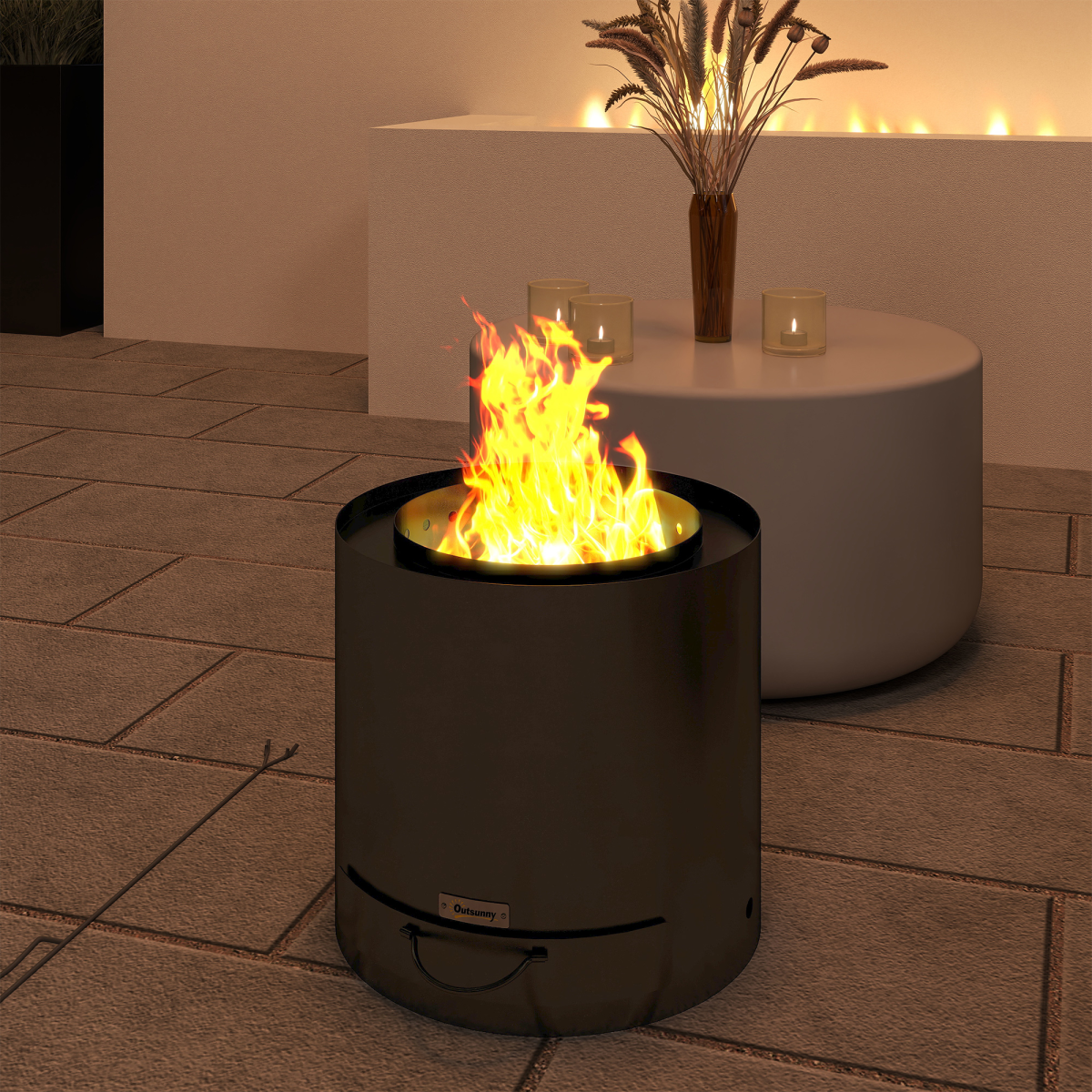 Portable Round Fire Pit: Easy Clean Ash Tray & Poker - Cozy Outdoor Nights